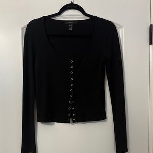 Forever 21 Black Long Sleeve Button Down Top
